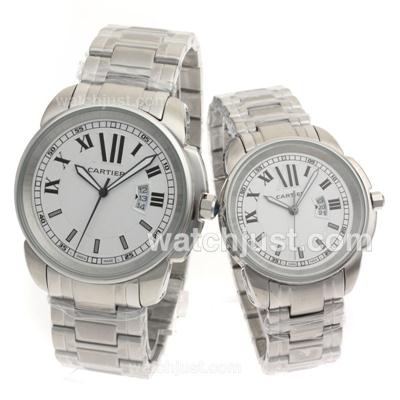 Cartier Calibre de Cartier with White Dial S/S-Couple Watch