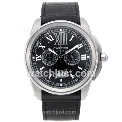 Cartier Calibre de Cartier Working Chronograph with Black Dial-Leather Strap