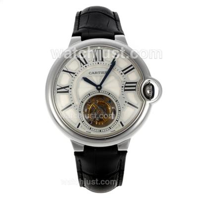 Cartier Calibre de Cartier Working Tourbillon Manual Winding with White Dial-Black Leather Strap