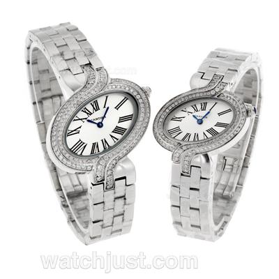 Cartier Delices de Cartier Diamond Bezel Roman Markers with White Dial S/S