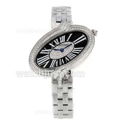 Cartier Delices de Cartier Diamond Bezel with Black Dial S/S