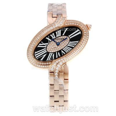 Cartier Delices de Cartier Full Rose Gold Diamond Bezel with Black Dial