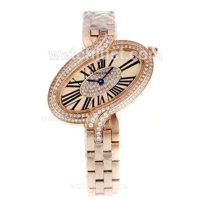 Cartier Delices de Cartier Full Rose Gold Diamond Bezel with Champagne Dial