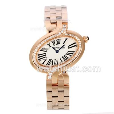 Cartier Delices de Cartier Full Rose Gold Diamond Bezel with White Dial-Sapphire Glass