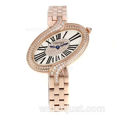 Cartier Delices de Cartier Full Rose Gold Diamond Bezel with White Dial