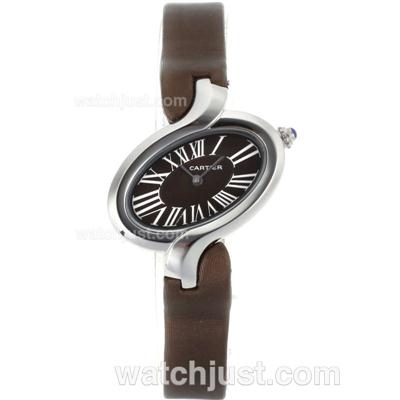Cartier Delices de Cartier Roman Markers with Brown Dial-Leather Strap