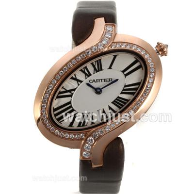 Cartier Delices de Cartier Rose Gold Case Diamond Bezel with White Dial-Lady Size