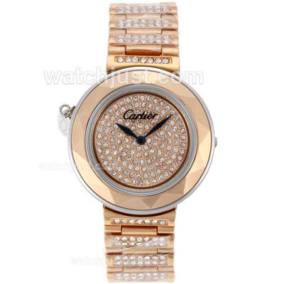 Cariter Classic Two Tone Case with Diamond Dial-Rose Gold Strap