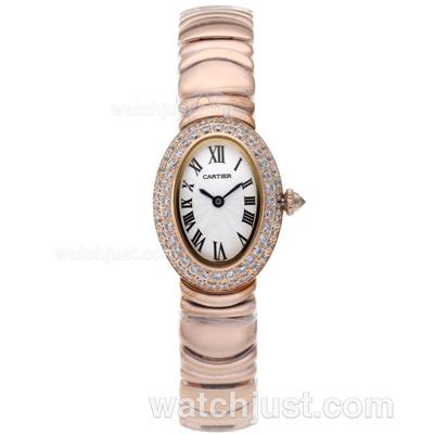 Cartier Classic Diamond Bezel Full Rose Gold with White Dial-Roman Markers