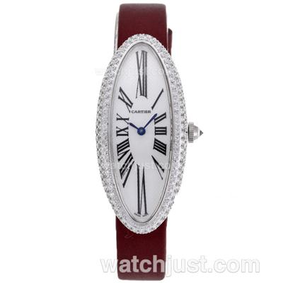 Cartier Classic Diamond Bezel Roman Markers with White Dial-Lady Size