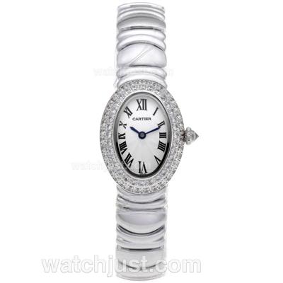 Cartier Classic Diamond Bezel with White Dial-Roman Markers