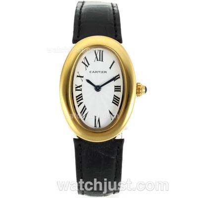 Cartier Classic Gold Case Roman Markers with White Dial-Lady Size