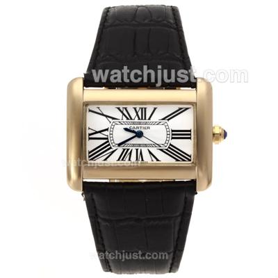 Cartier Classic Gold Case with White Dial-Couple Watch