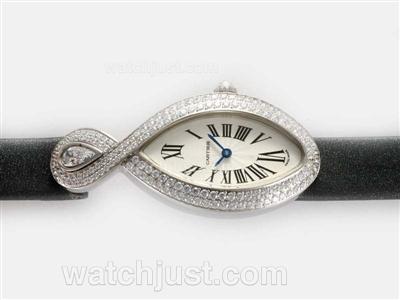 Cartier Classic Ladies WG Diamonds/Sapphire Baignoire with Swiss ETA Movement