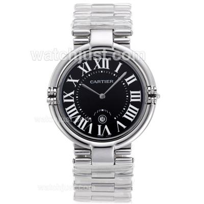 Cartier Classic Roman Markers with Black Dial S/S