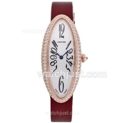 Cartier Classic Rose Gold Case Diamond Bezel with White Dial-Lady Size