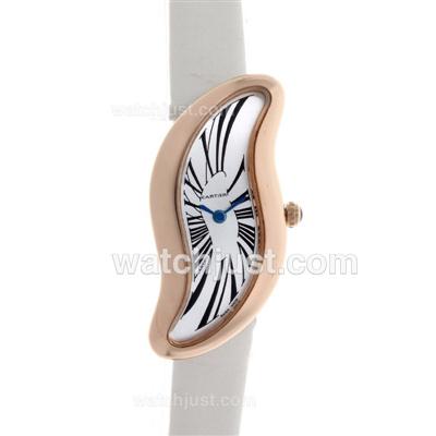 Cartier Classic Rose Gold Case White Dial with Leather Strap-Lady Size