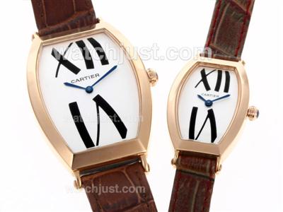 Cartier Classic Rose Gold Case with White Dial-Couple Watch