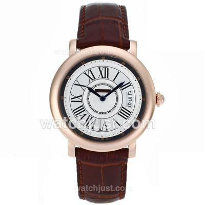 Cartier Classic Swiss ETA Movement Rose Gold Case with White Dial-Leather Strap