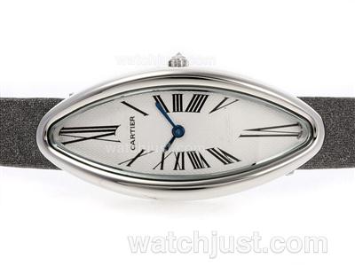 Cartier Classic White Dial with Leather Strap-Lady Size