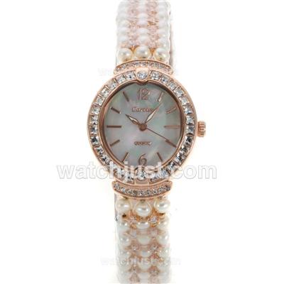 Cartier Jewelry Rose Gold Case Diamond Bezel with MOP Dial