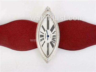 Cartier Montre Calisson De Swiss ETA Movement Diamond Bezel with White Dial Lady Size