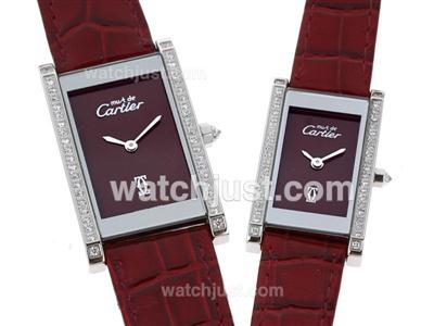 Cartier Must de Cartier Diamond Bezel with Brown Dial and Strap-Couple Watch