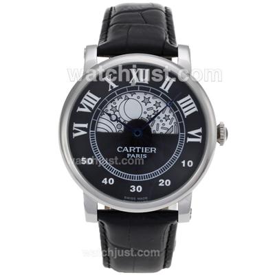 Cartier Rotonde Automatic with Black Dial-Leather Strap