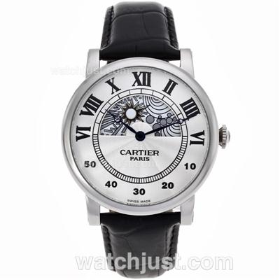 Cartier Rotonde Automatic with White Dial-Leather Strap