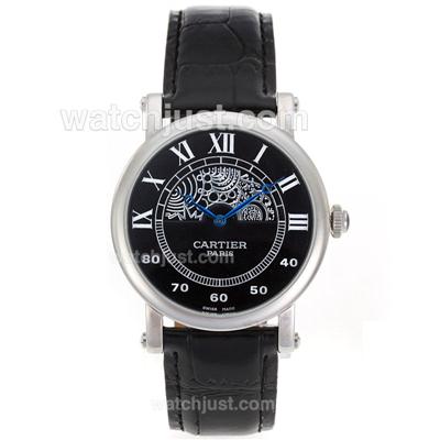 Cartier Rotonde Black Dial with Leather Strap