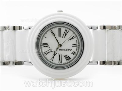 Cartier White Ceramic Coated Case White Dial with Roman Marking