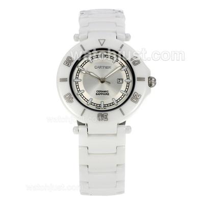 Cartier Pasha Authentic White Ceramic with White Dial-Lady Size