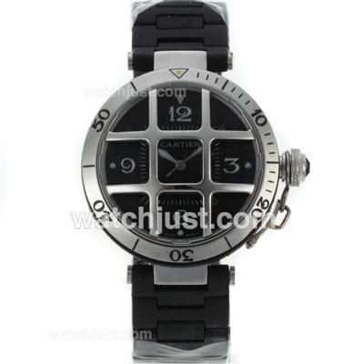 Cartier Pasha Automatic Black Dial with SS/Rubber Strap