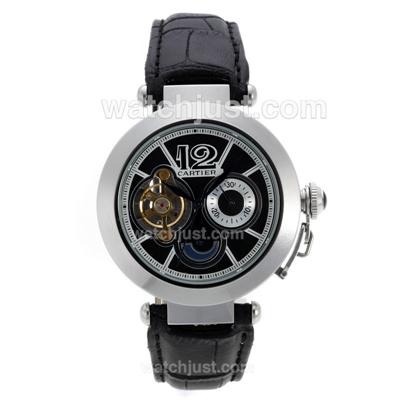 Cartier Pasha de Cartier Tourbillon Automatic with Black Dial-Leather Strap