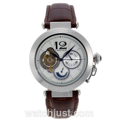 Cartier Pasha de Cartier Tourbillon Automatic with White Dial-Leather Strap