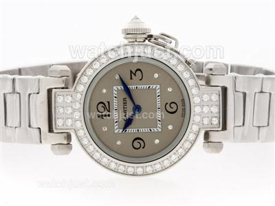 Cartier Pasha Diamond Bezel and Marking with Gray Dial-Lady Size