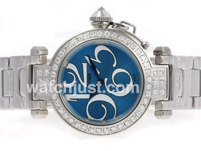 Cartier Pasha Diamond Bezel with Blue Dial-Lady Size