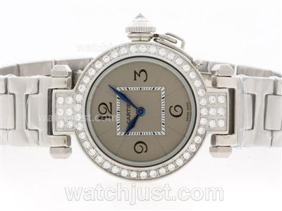 Cartier Pasha Diamond Bezel with Number Markers Gray Dial- Lady Size