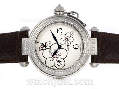 Cartier Pasha Diamond Bezel with White Flowers Dial-Mid Size