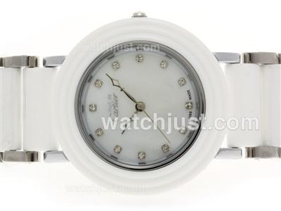 Cartier Pasha Must de 21 White Ceramic Coated Diamond Markers with Mop Dial