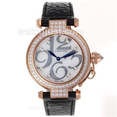 Cartier Pasha Rose Gold Case Diamond Marking and Bezel with MOP Dial-Lady Size