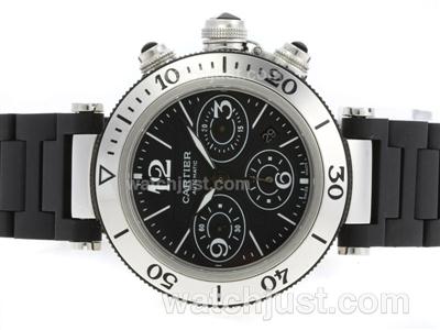 Cartier Pasha Seatimer Chronograph Swiss Valjoux 7750 Movement with Black Dial