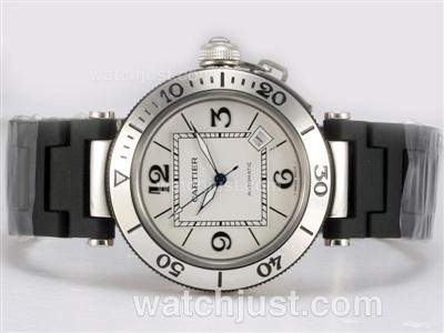 Cartier Pasha Seatimer Swiss ETA 2824 Movement with White Dial-Rubber Strap