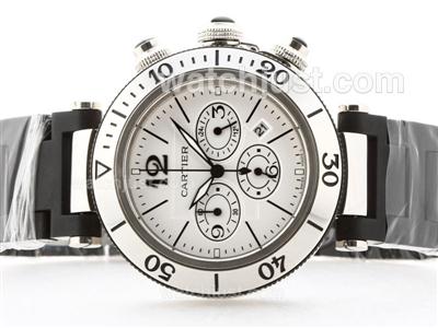 Cartier Pasha Seatimer Working Chrono White Dial -Same Structure As 7750-High Quality