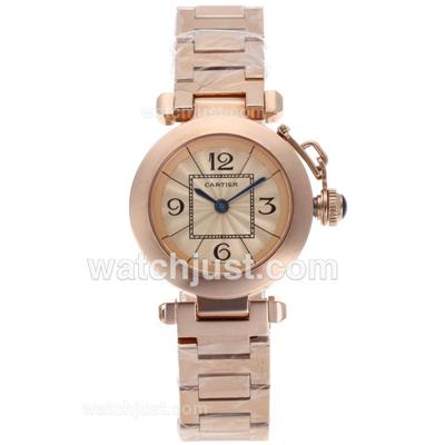 Cartier Pasha Swiss ETA Movement Full Rose Gold with Champagne Dial-Lady Size