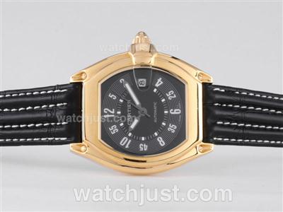 Cartier Roadster Automatic Gold Case with Black Dial-Number Marking