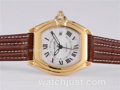 Cartier Roadster Automatic Gold Case with White Dial-Roman Marking