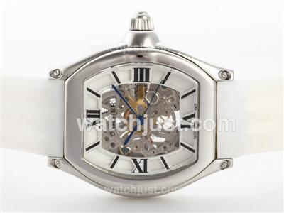 Cartier Roadster Automatic with White Skeleton Dial -White Rubber Strap