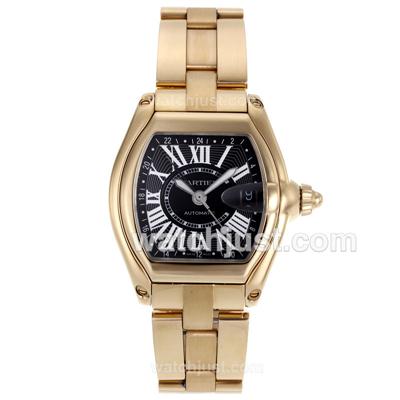 Cartier Roadster Swiss ETA 2892 Movement Full Gold with Black Dial
