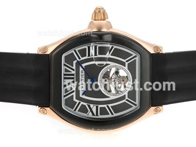 Cartier Roadster Tourbillon Manual Winding Rose Gold Case PVD Bezel with Black Dial-Rubber Strap